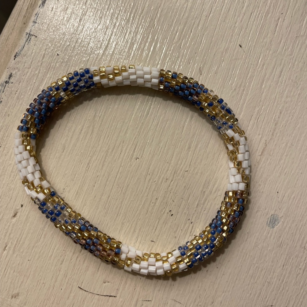 Blue white and gold lily and Laura bracelet